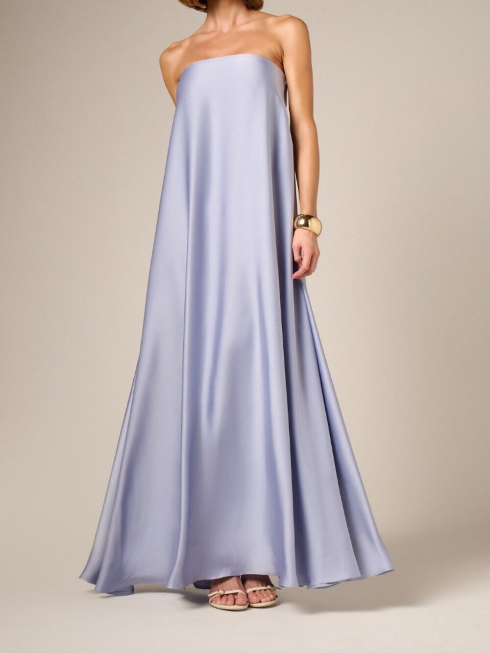 Blue Elegant Women's Strapless Satin Maxi Dress
